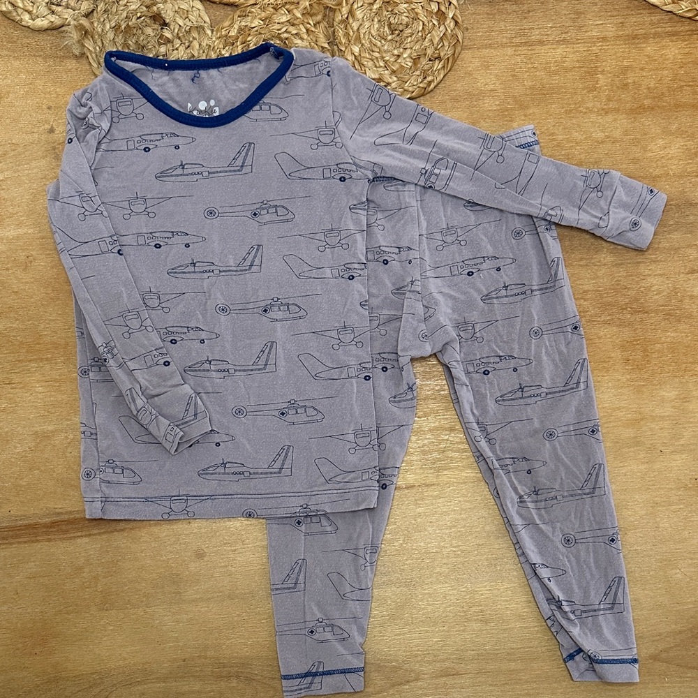 Kickee Pants Airplane Print Pajama Set - Gray and Blue